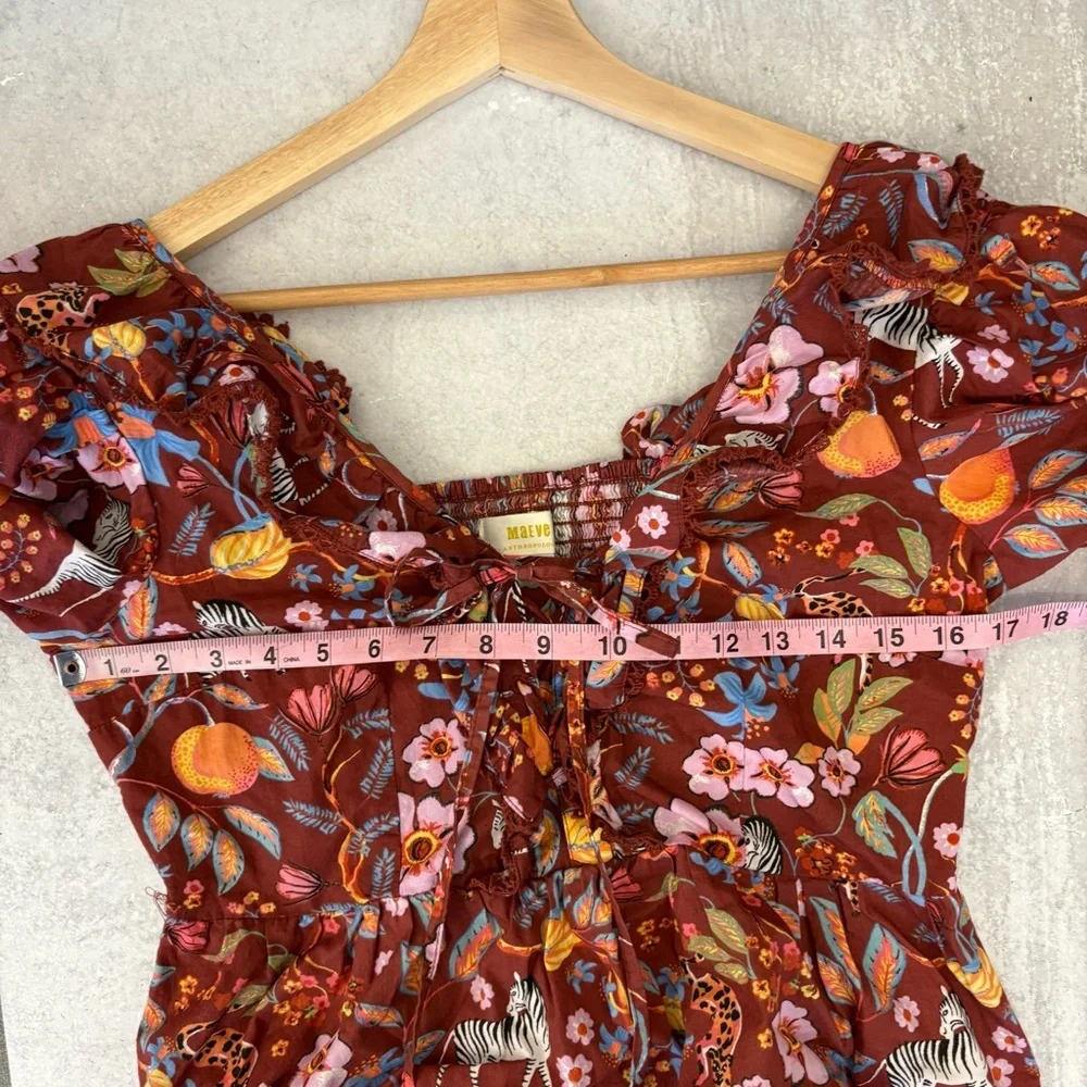 Anthropologie || Maeve Ruffled Tie-Front Blouse Zebras Floral Small‎ - Picture 6 of 8